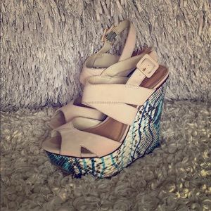 Schutz Snakeskin Nude Wedge